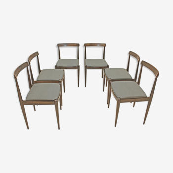 Set of six chairs in dark teak, afromosia