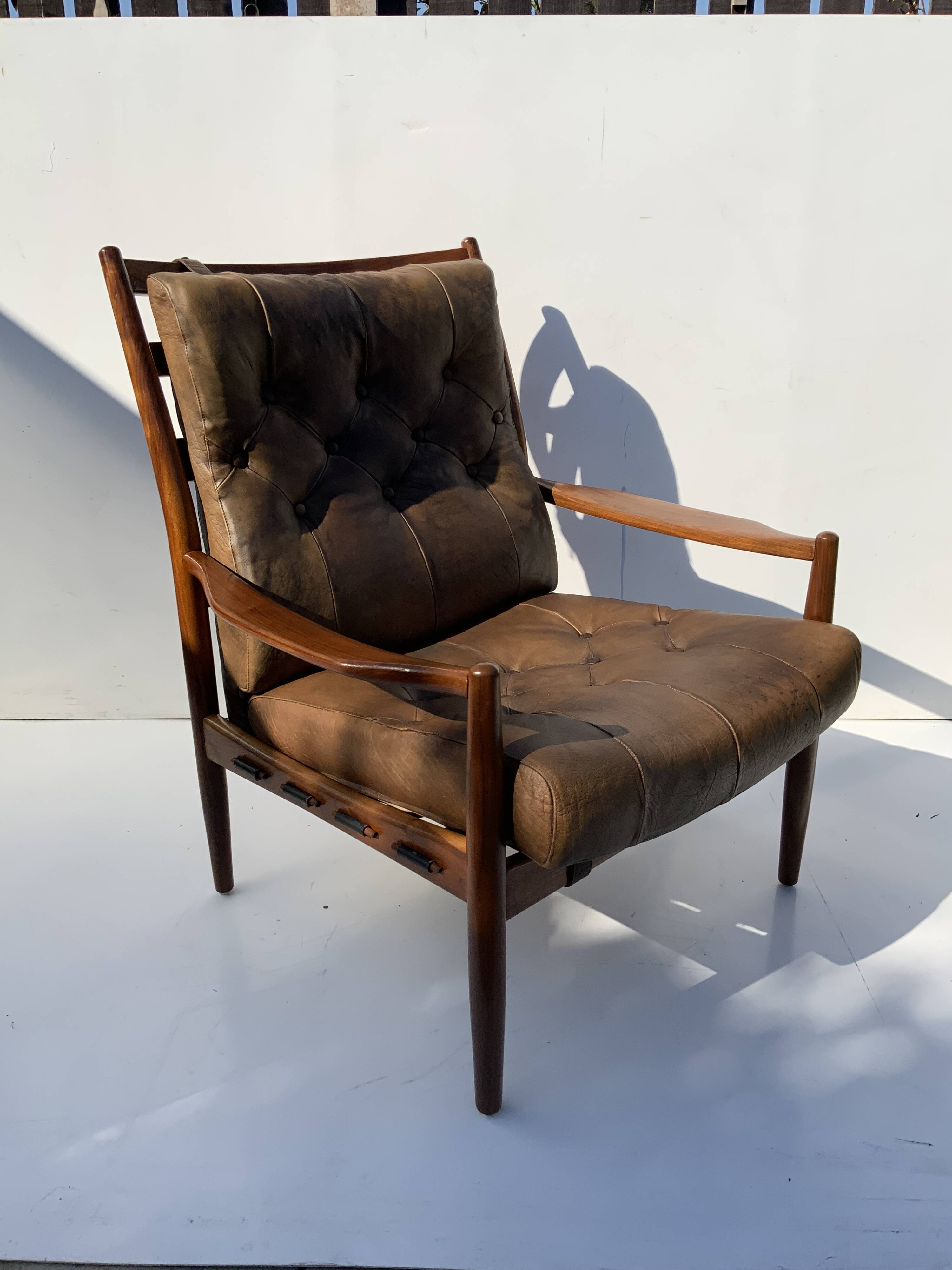 Vintage Leather Armchair “Läckö high” INGEMAR THILLMARK, OPE Möbler, 1965s
