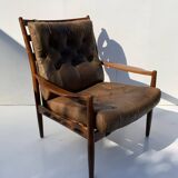 Vintage Leather Armchair “Läckö high” INGEMAR THILLMARK, OPE Möbler, 1965s