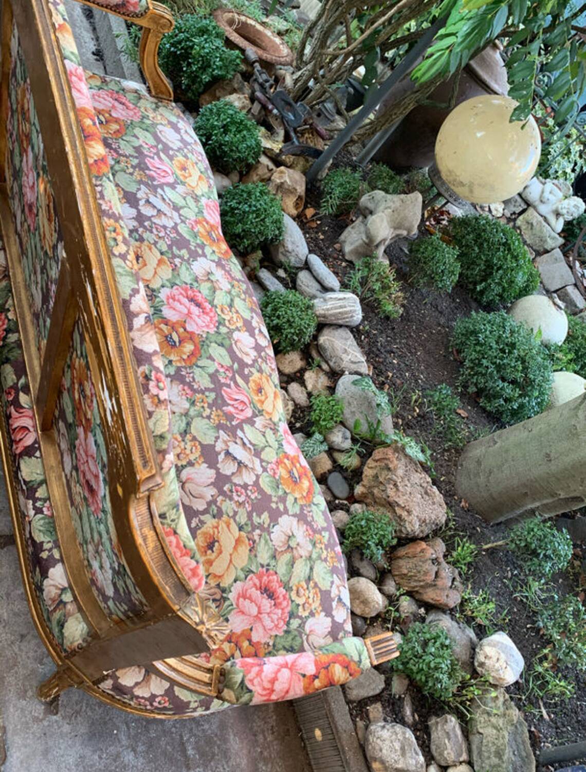 19th-century floral velvet bench