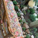 19th-century floral velvet bench