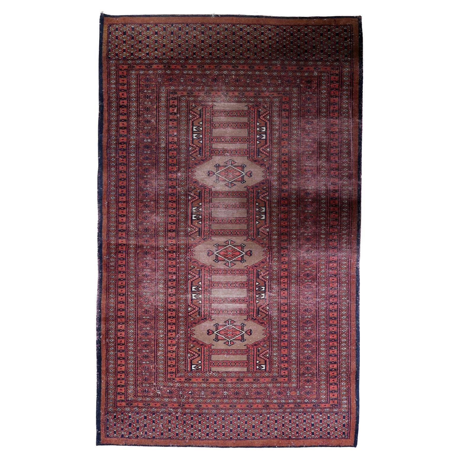 Handmade vintage Uzbek Bukhara rug 95cm x 157cm, 1950s