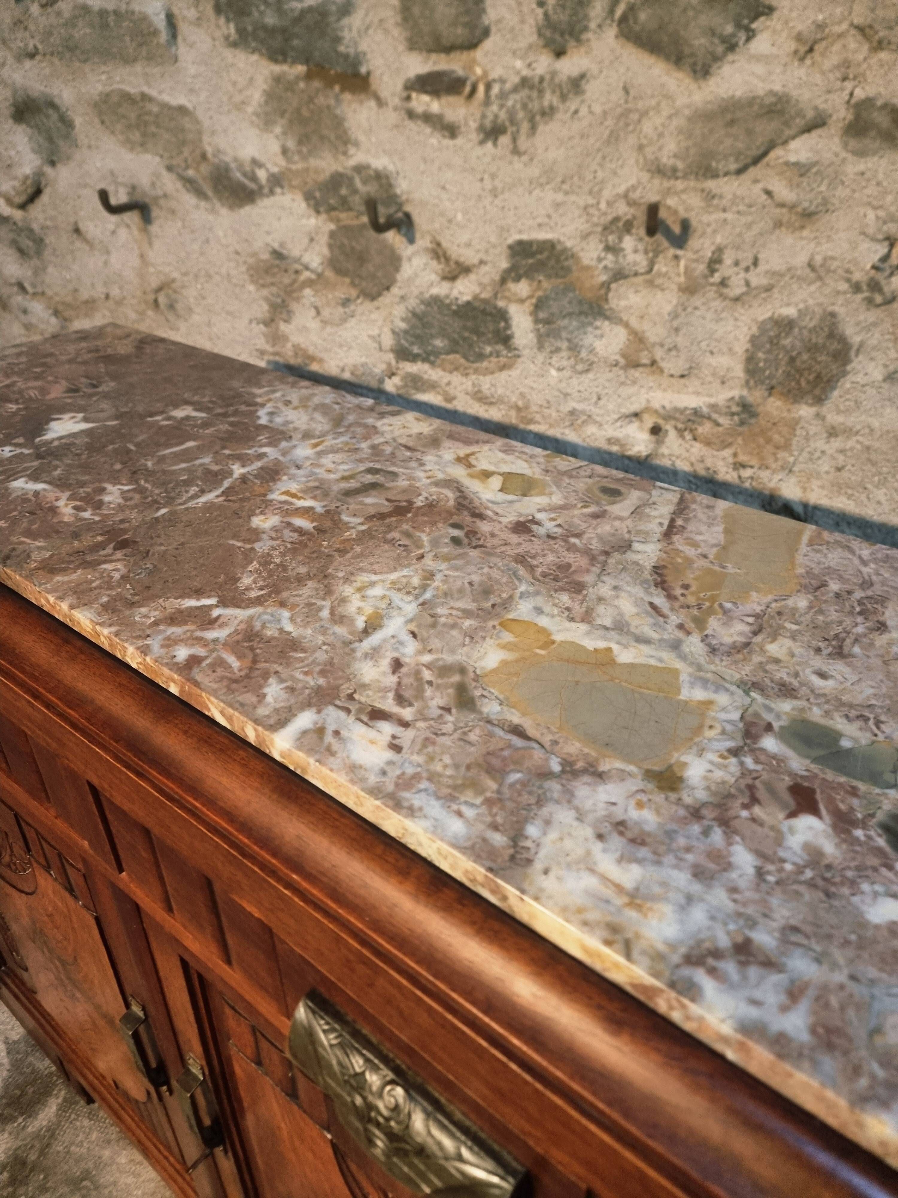 French Art Deco walnut sideboard with marble top (1930s)