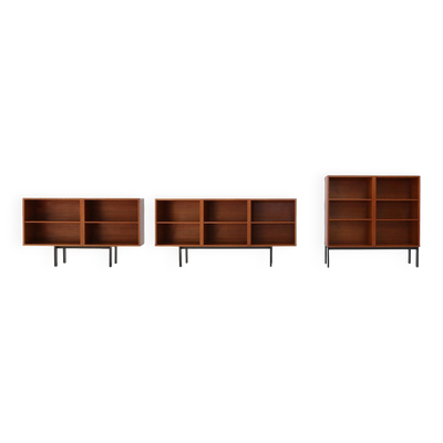 Ensemble de trois cabinets en teck du milieu du siècle, Belgique, années 1960.