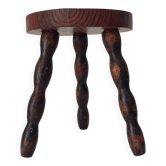 Tabouret tripode vintage en bois tourné