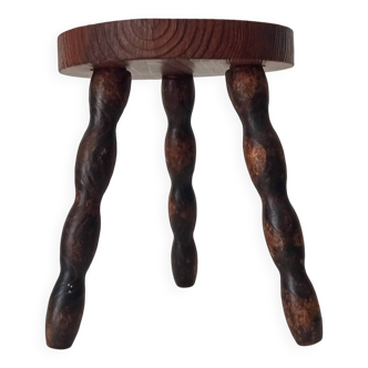 Tabouret tripode vintage en bois tourné