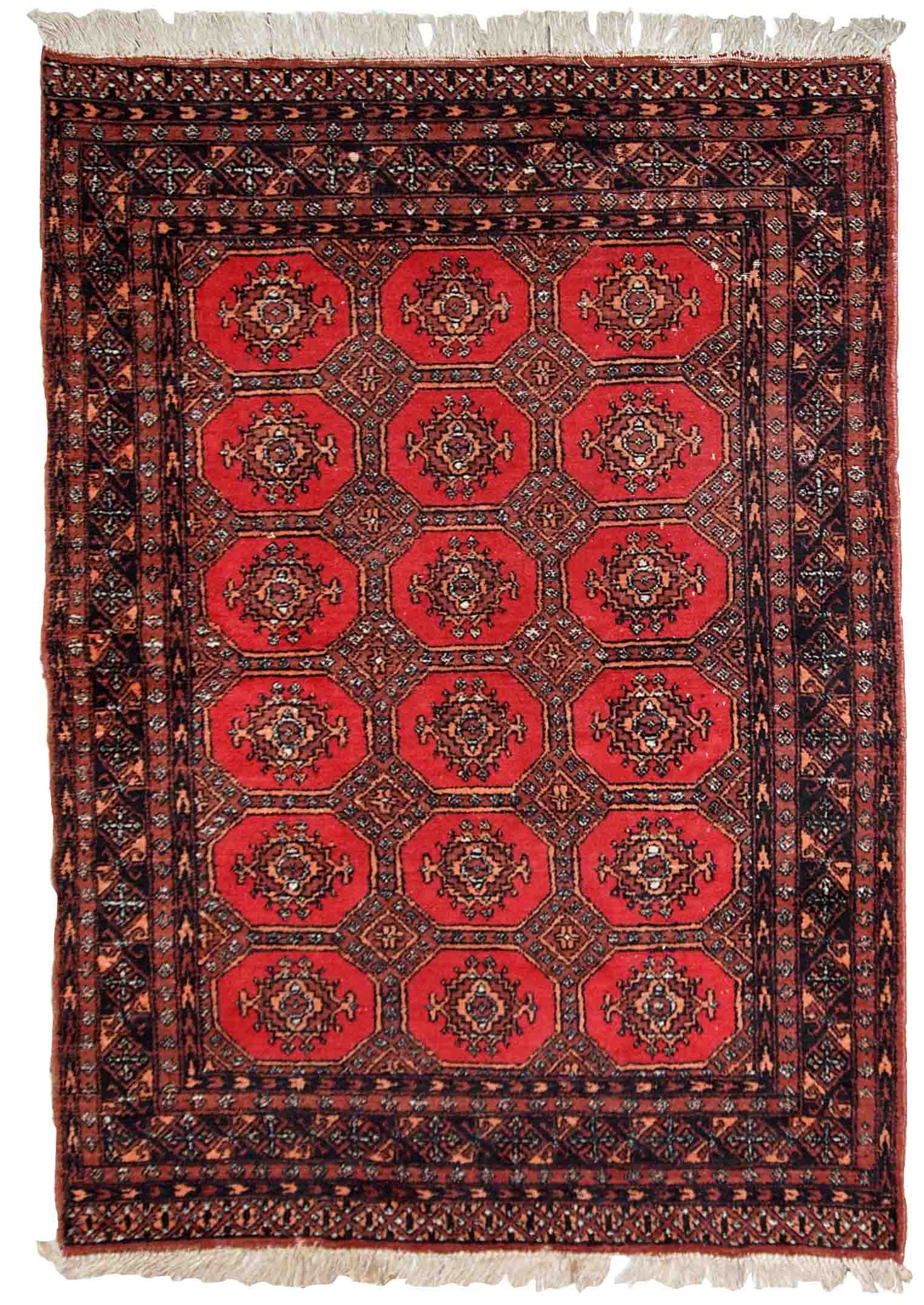 Vintage carpet Uzbek Bukhara handmade 121cm x177cm 1960s, 1C740