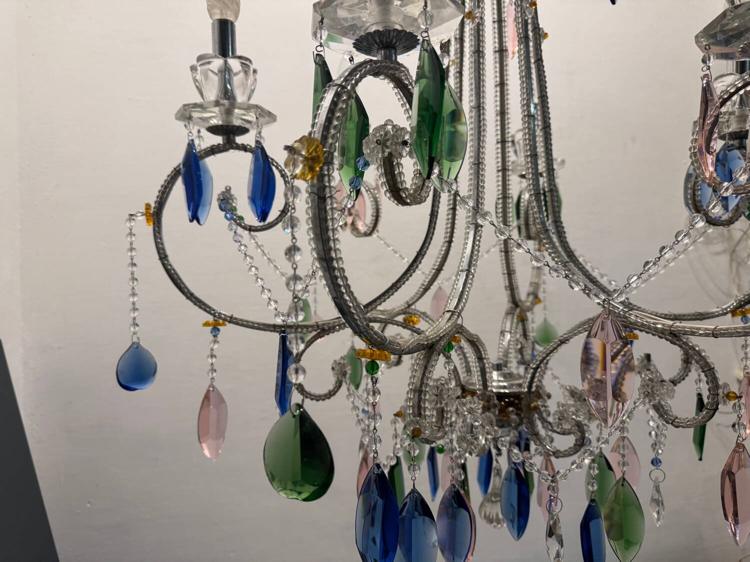 Multicolored Crystal Chandelier 1960’s 6 lights