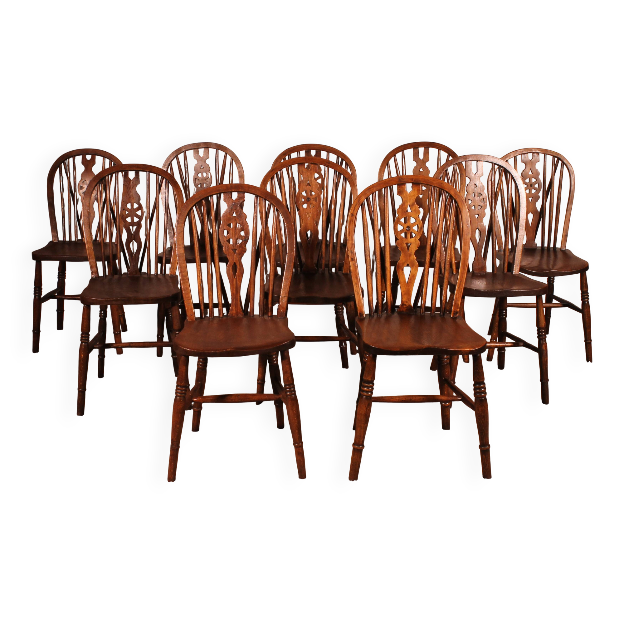 Set Of 10 19th Century Windsor Wheelback Chairs
