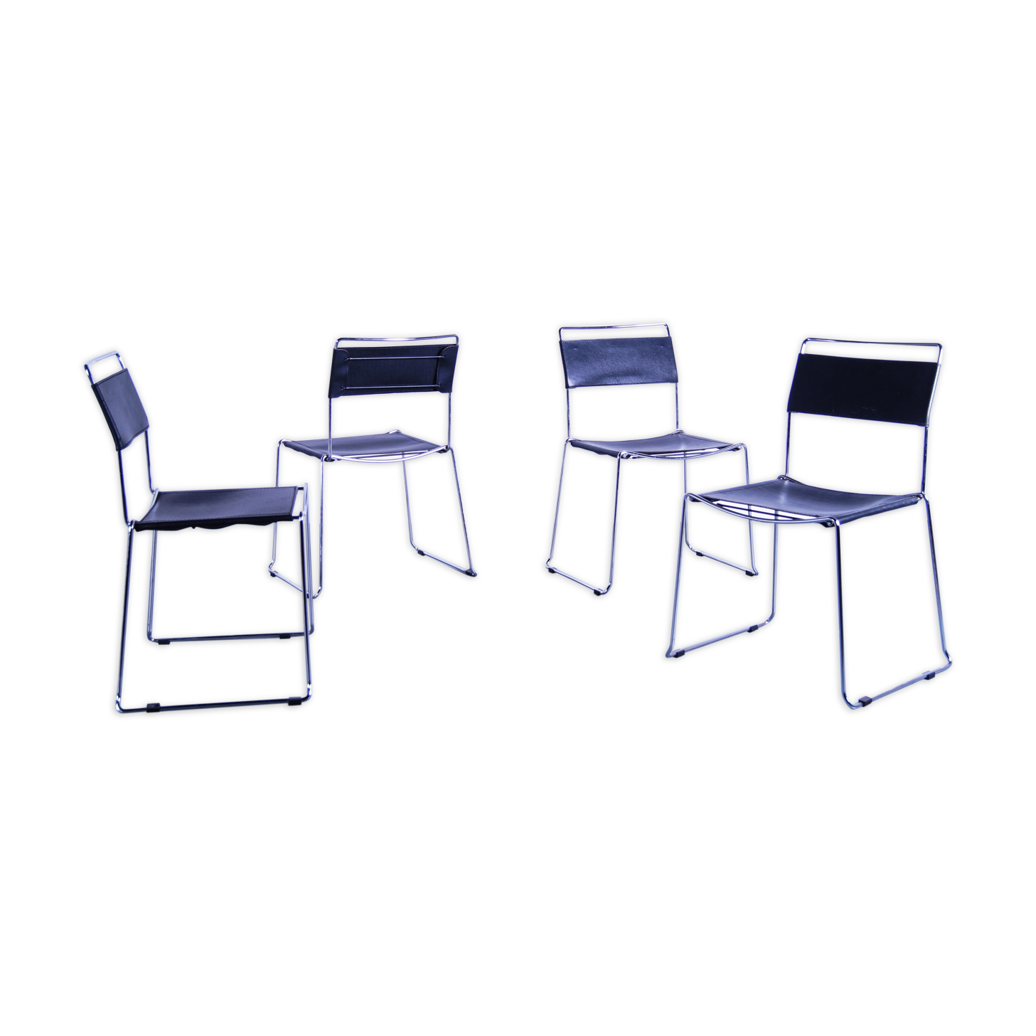 Set of 4 Giandomenico Belotti leather dining chairs for Alias 80s