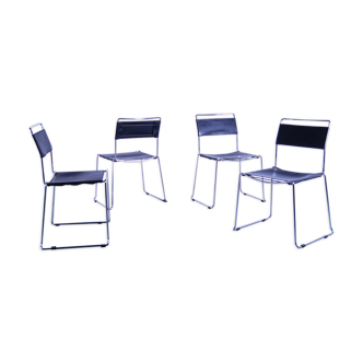 Set of 4 Giandomenico Belotti leather dining chairs for Alias 80s