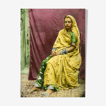 Portrait of a young woman, Rajasthan circa 1920, old coloured photograph