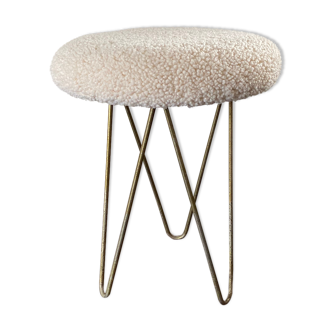 Vintage, Scandinavian Modern, Regency Brass and Teddy Bouclé Stool, 1960s