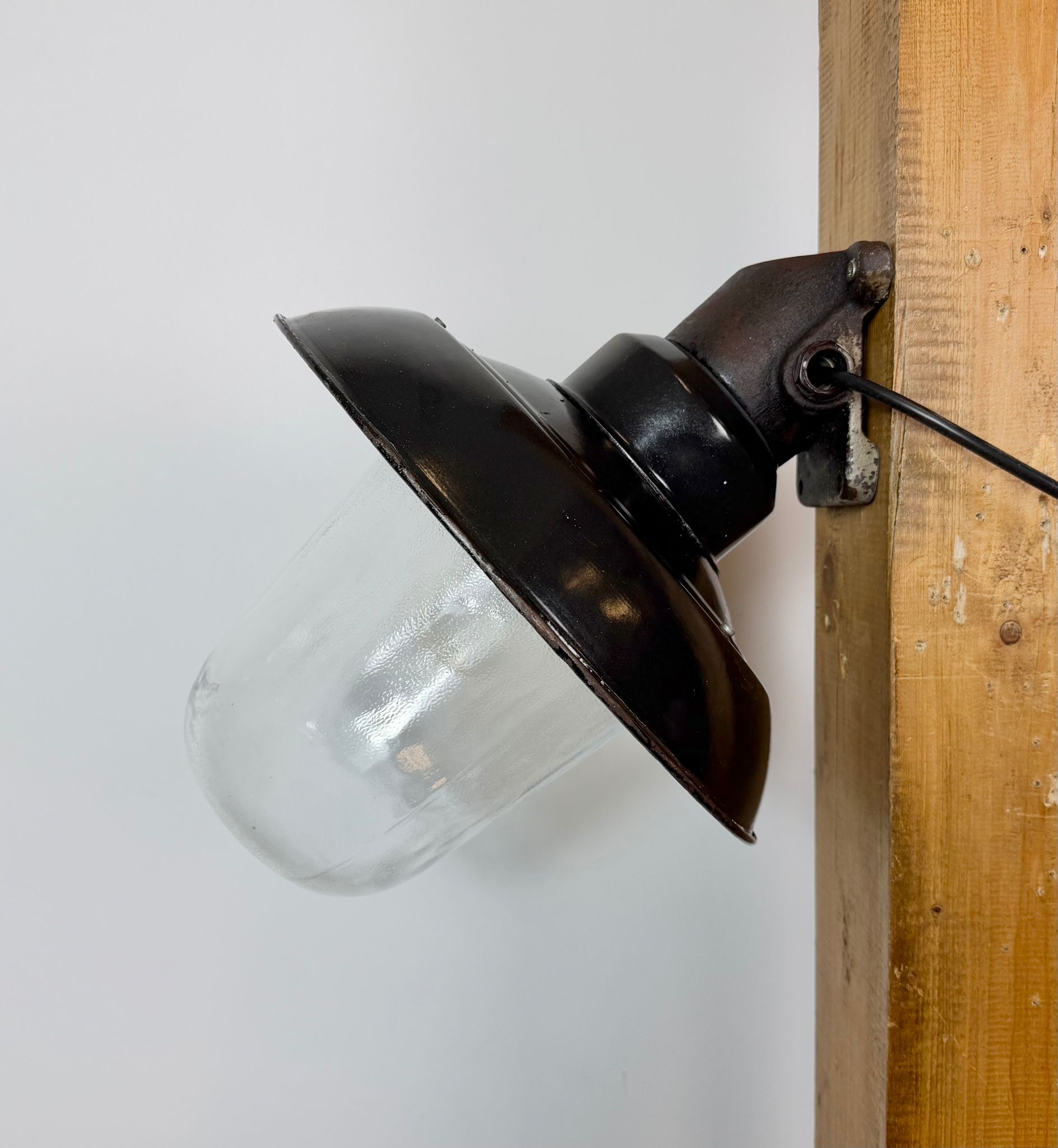 Vintage Industrial Black Enamel and Cast Iron Wall Lamp, 1960s