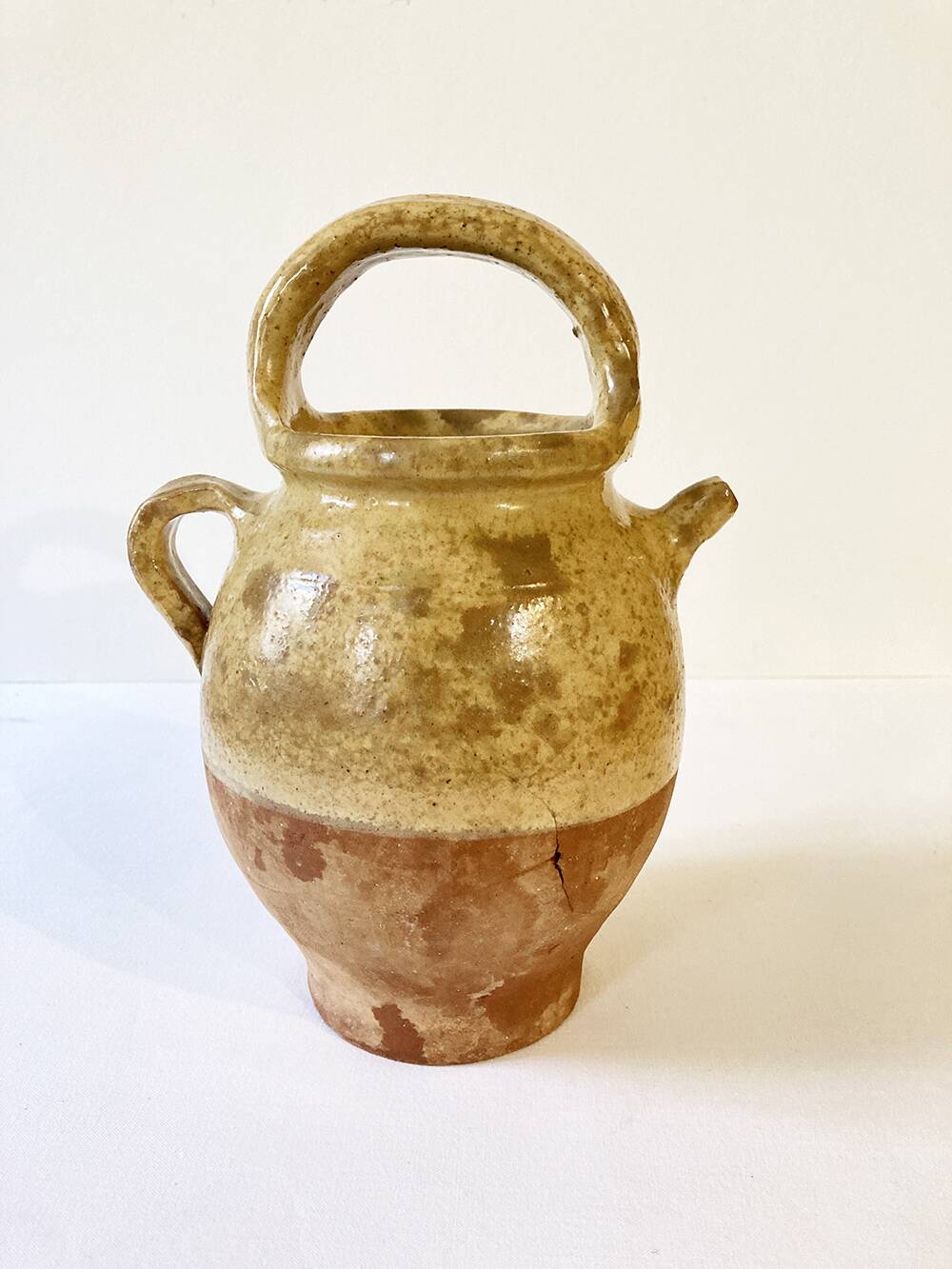 Antique Provençal jug / goat in yellow enamelled stoneware