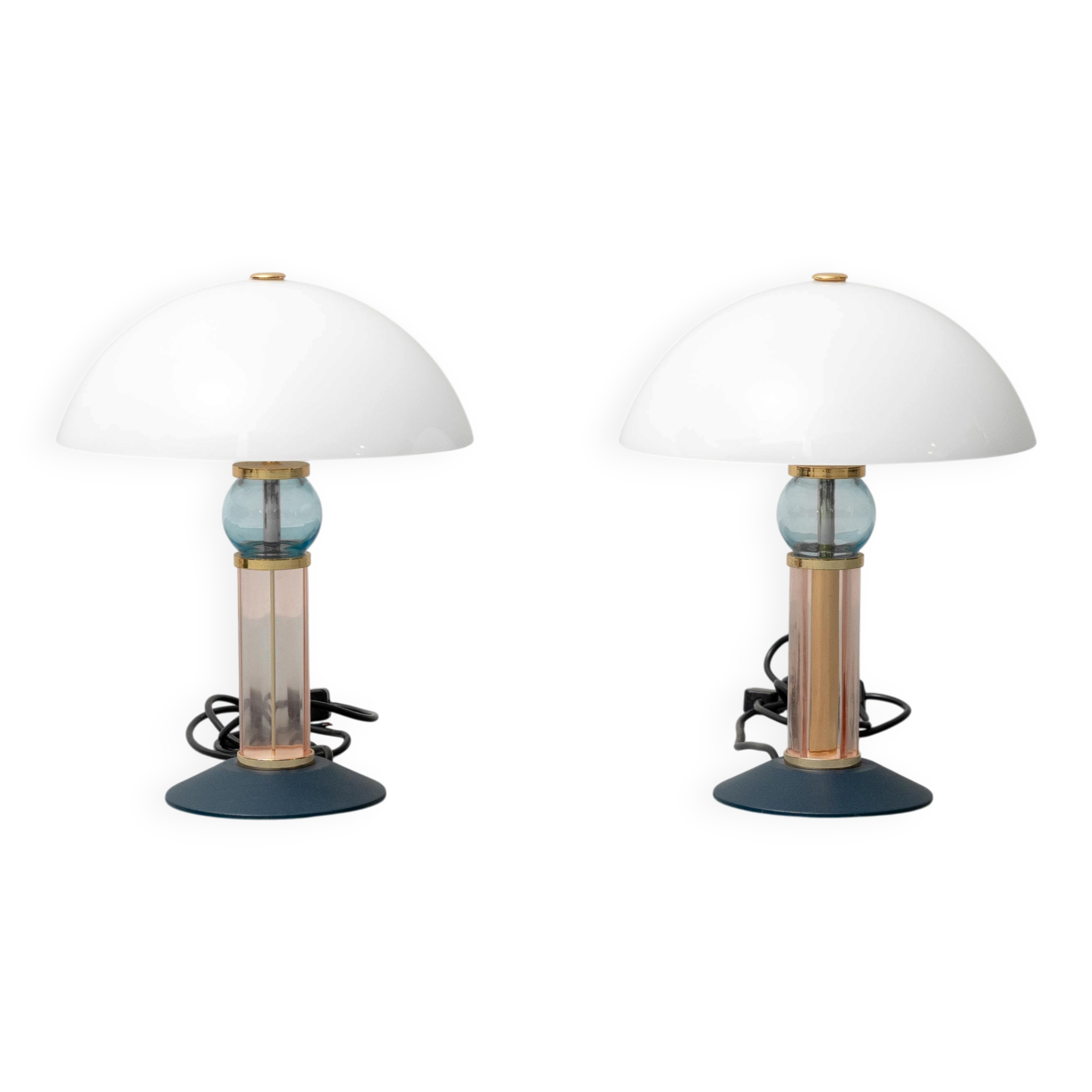 Pair of vintage Auras table lamps in glass, 1980s design, modernist