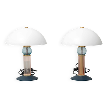 Pair of vintage Auras table lamps in glass, 1980s design, modernist