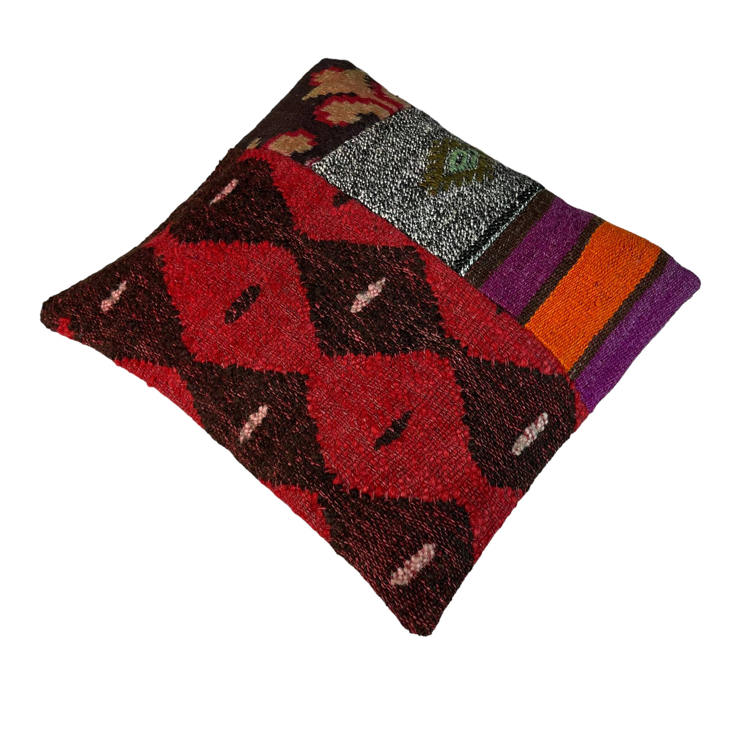 Vintage turkish kilim patchwork cushion cover , 40 x 40 cm