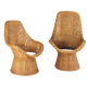 Set of 2 vintage rattan wicker armchairs with white teddy fabric