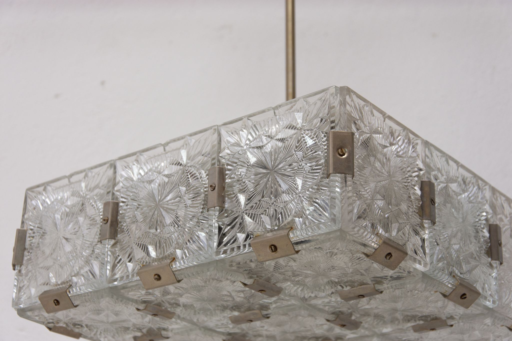 Glass and chromed steel pendant lamp by Kamenický Senov, 1970