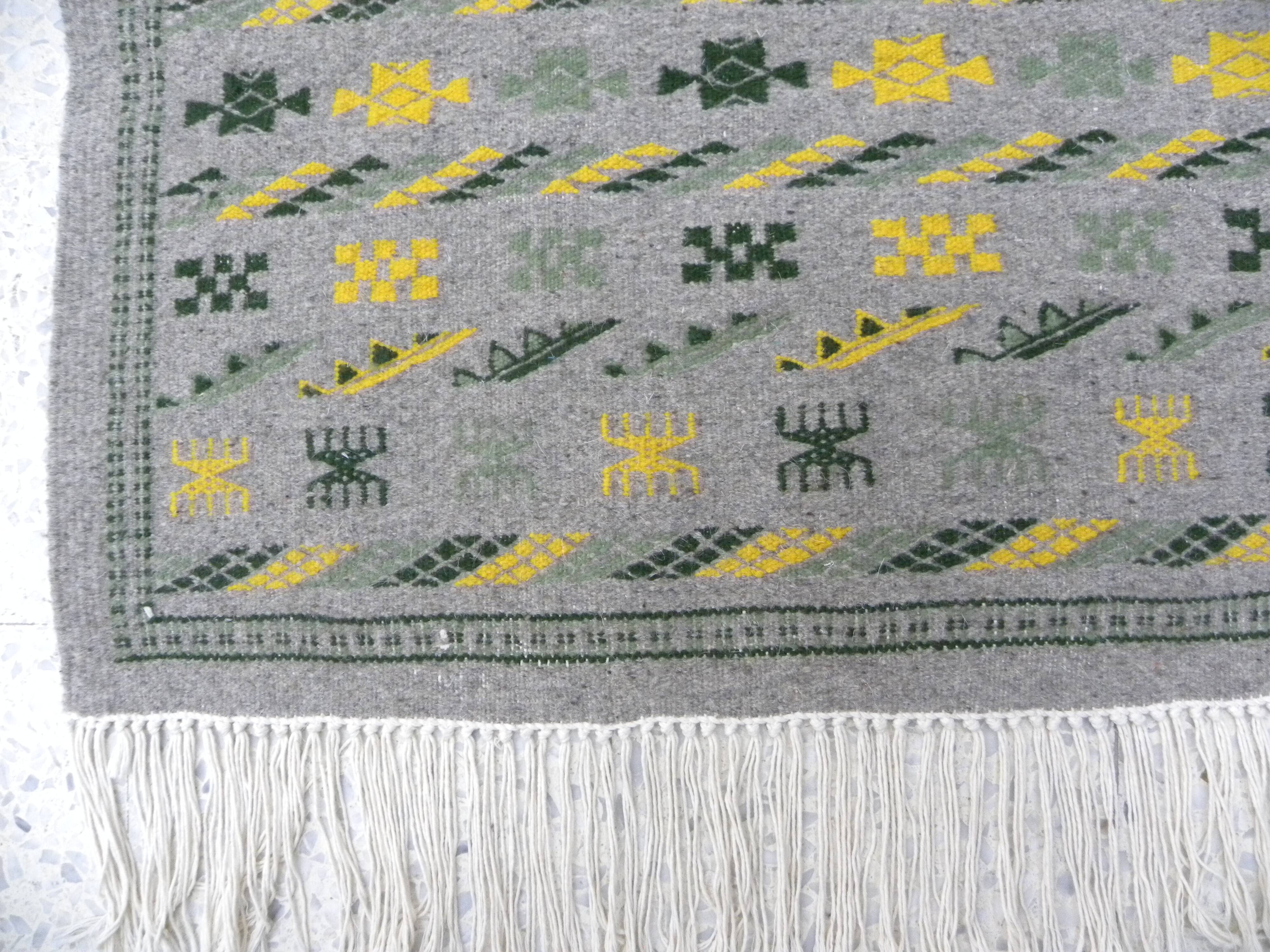 Authentic Margoum Nomad Kilim Rug Woven Flat Grey and Yellow