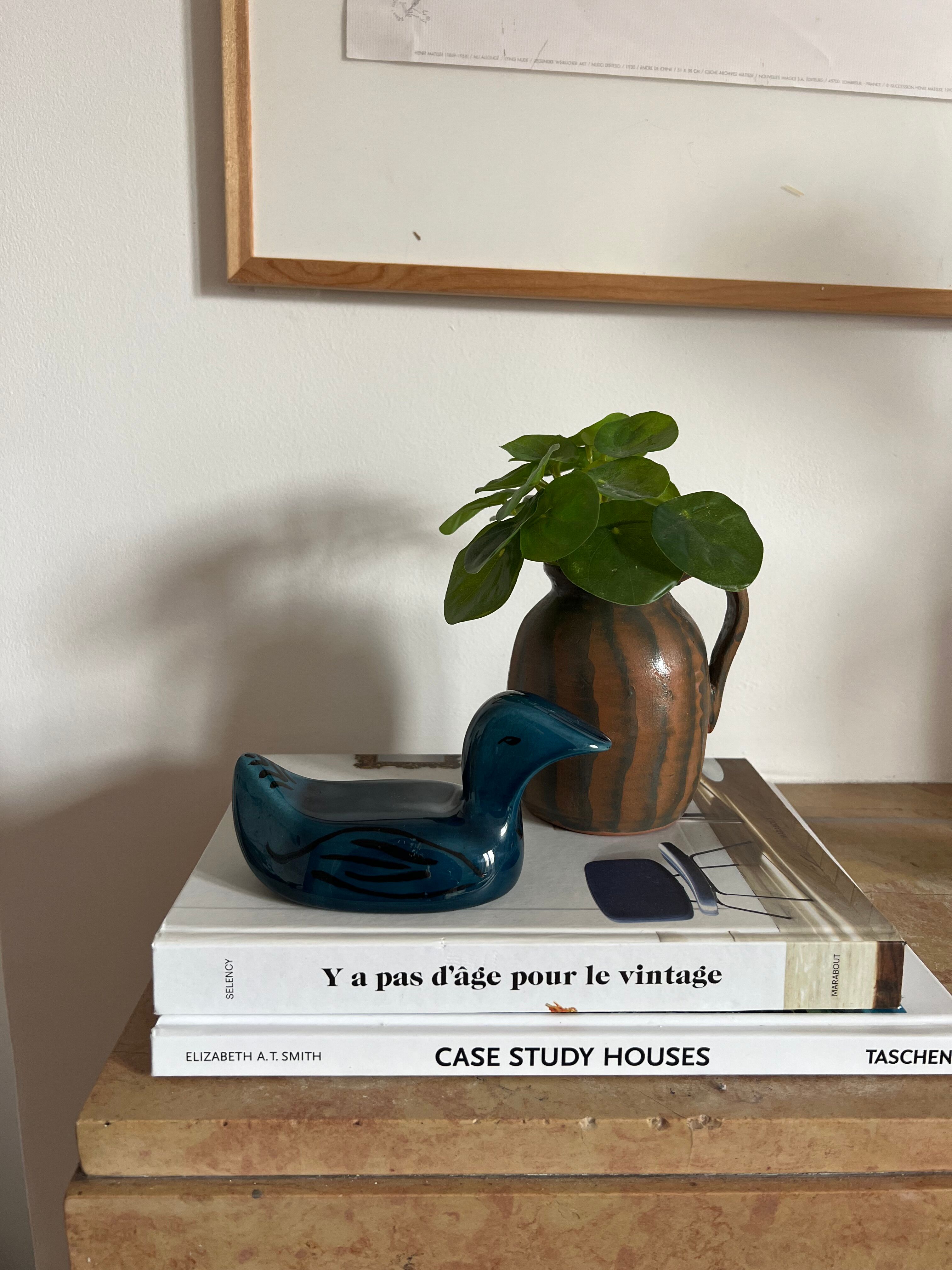 Decorative ceramic duck painted and signed, vintage