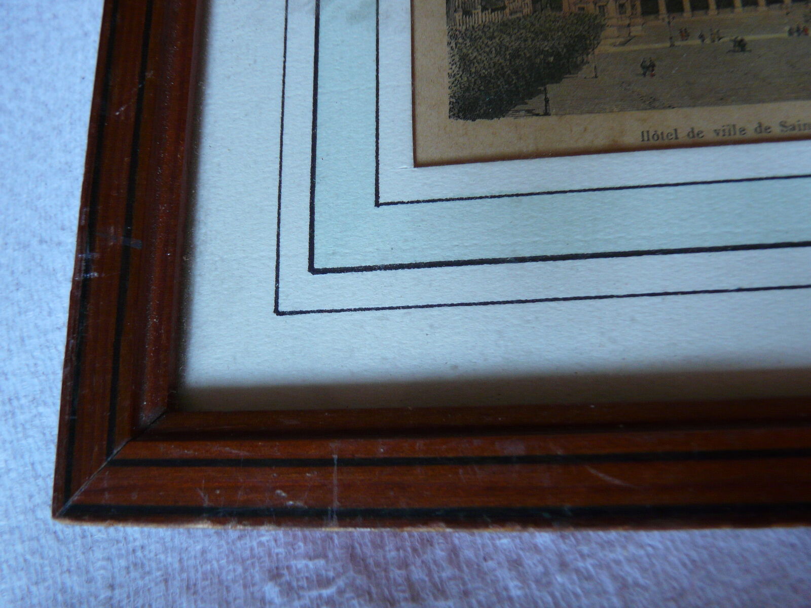 Colorized engraving The town hall of Saint Etienne pitchpin frame