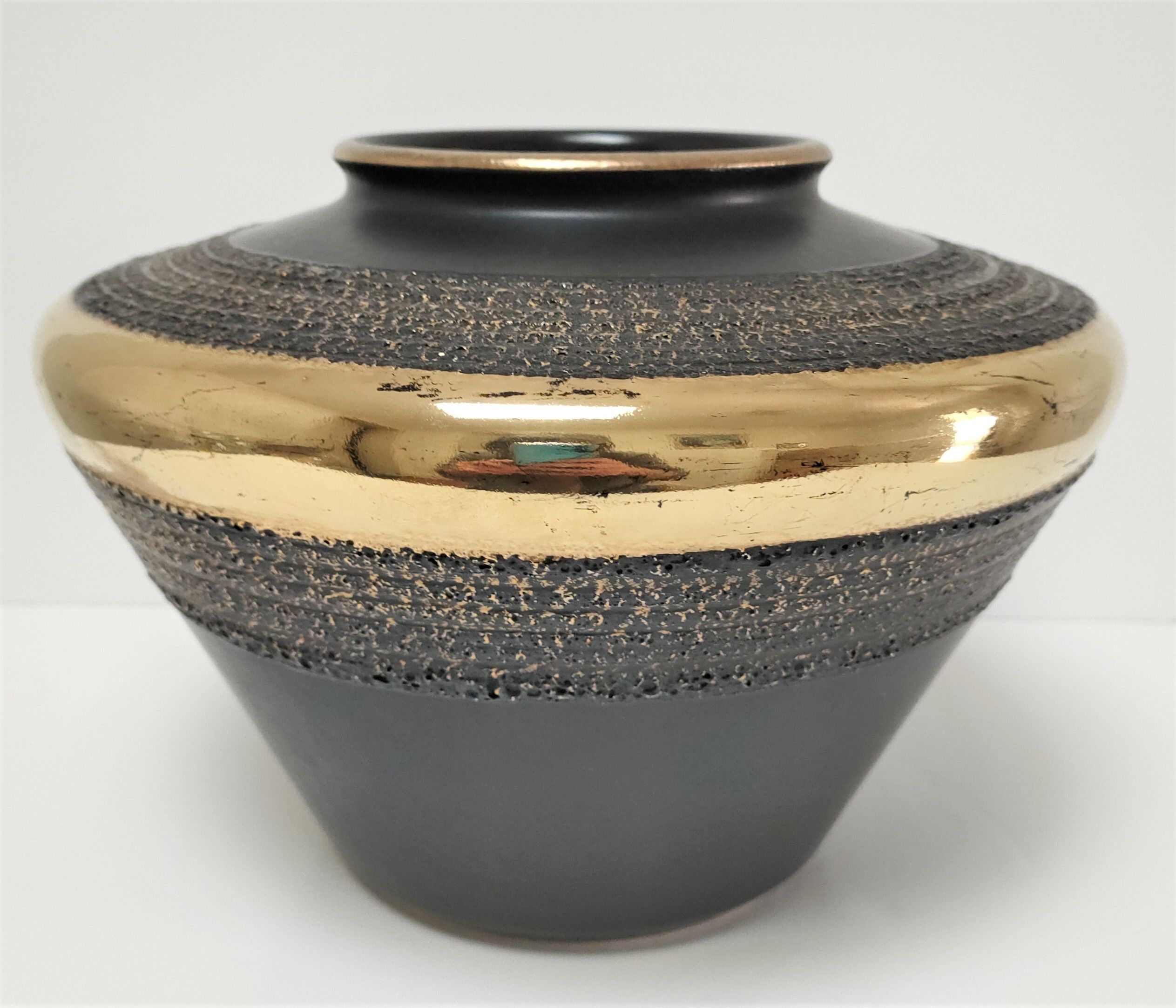 Black and gold ceramic vase west germany vintage design