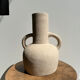 Handmade terracotta vase painted in beige with double handles h:32 d:25