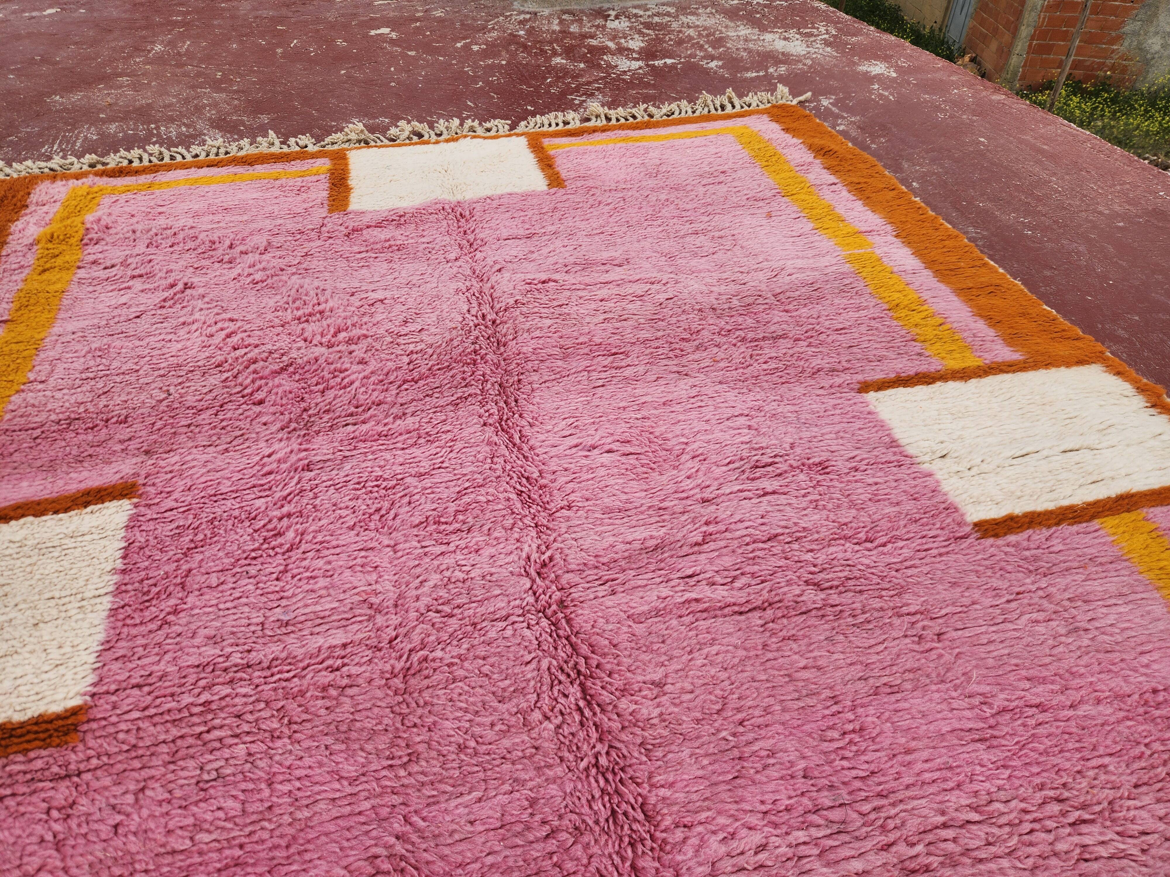 Large pink Berber rug 290x210 cm thick Handmade – Bohemian chic style