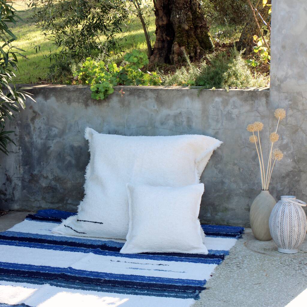 Hand-woven handmade pouf cover made from recycled cotton