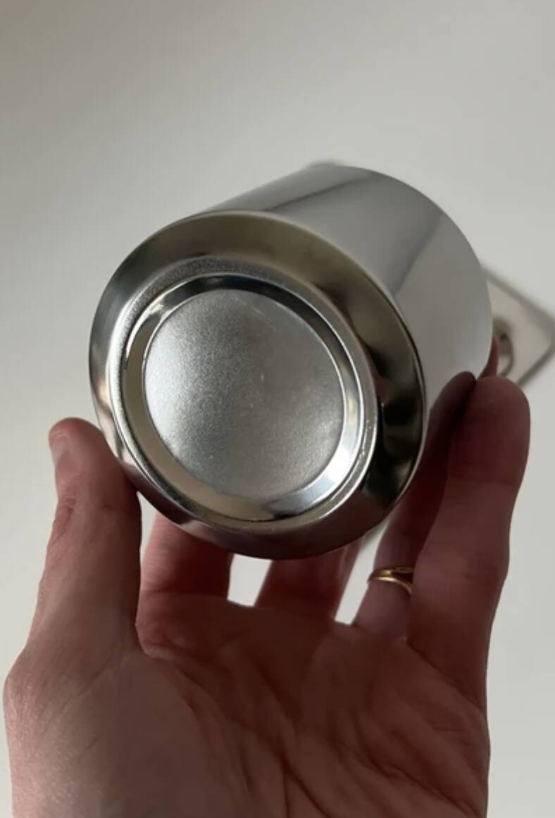 Stainless steel coffee cup set with saucer and spoon – Minimalist Nordic modern design