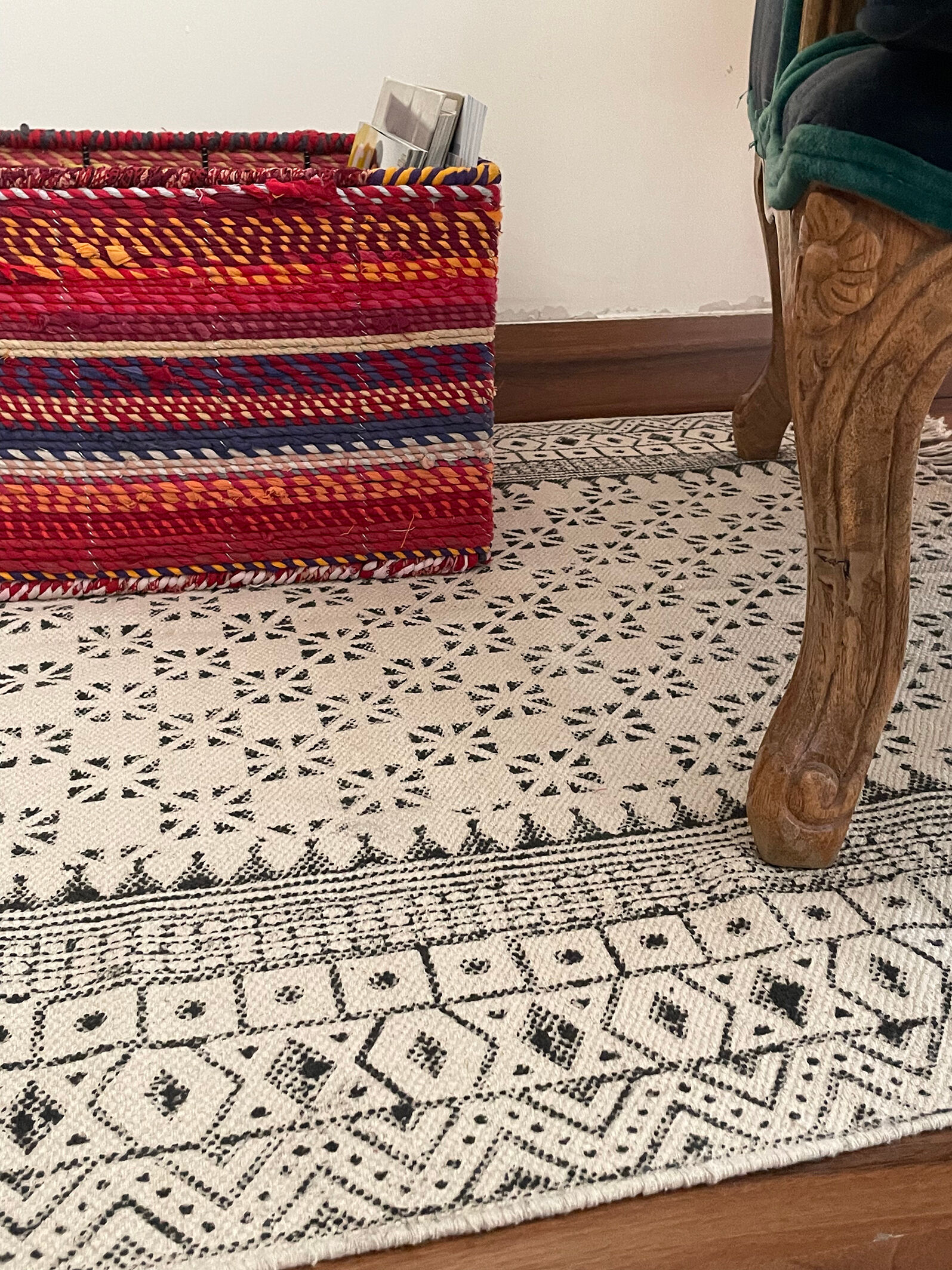 Cotton hand weaved hand block printed picnic rug