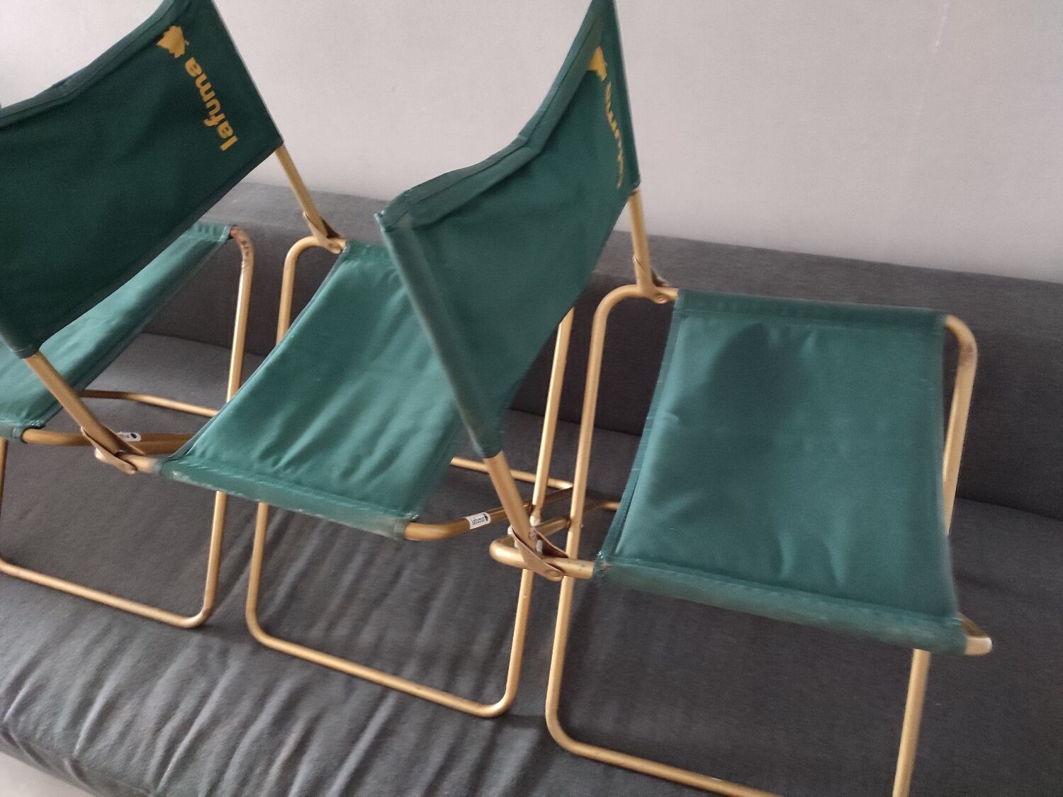 3 folding Lafuma green vintage camping seats