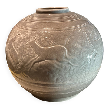 Large art deco ceramic vase by juliette mazaudois signed on the bottom