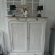 Parisian buffet patinated grey pearl powdery white, wood top waxed finish