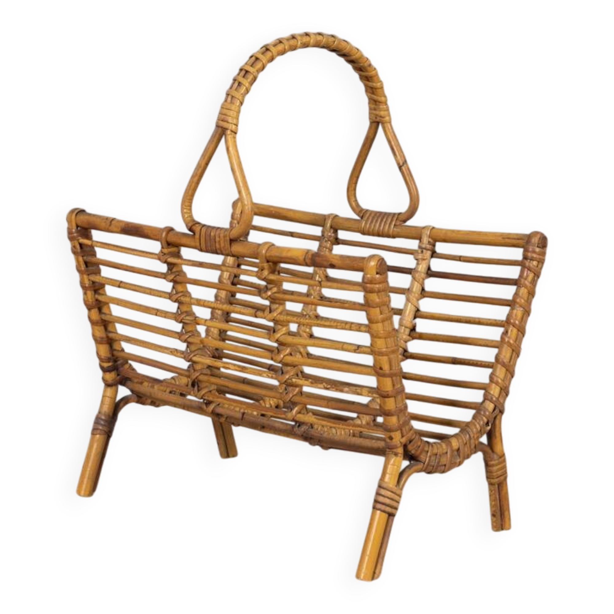 Vintage 1960s Italian design bamboo magazine rack