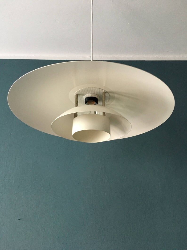 Danish mid century modern metal hanging lamp by Lyfa