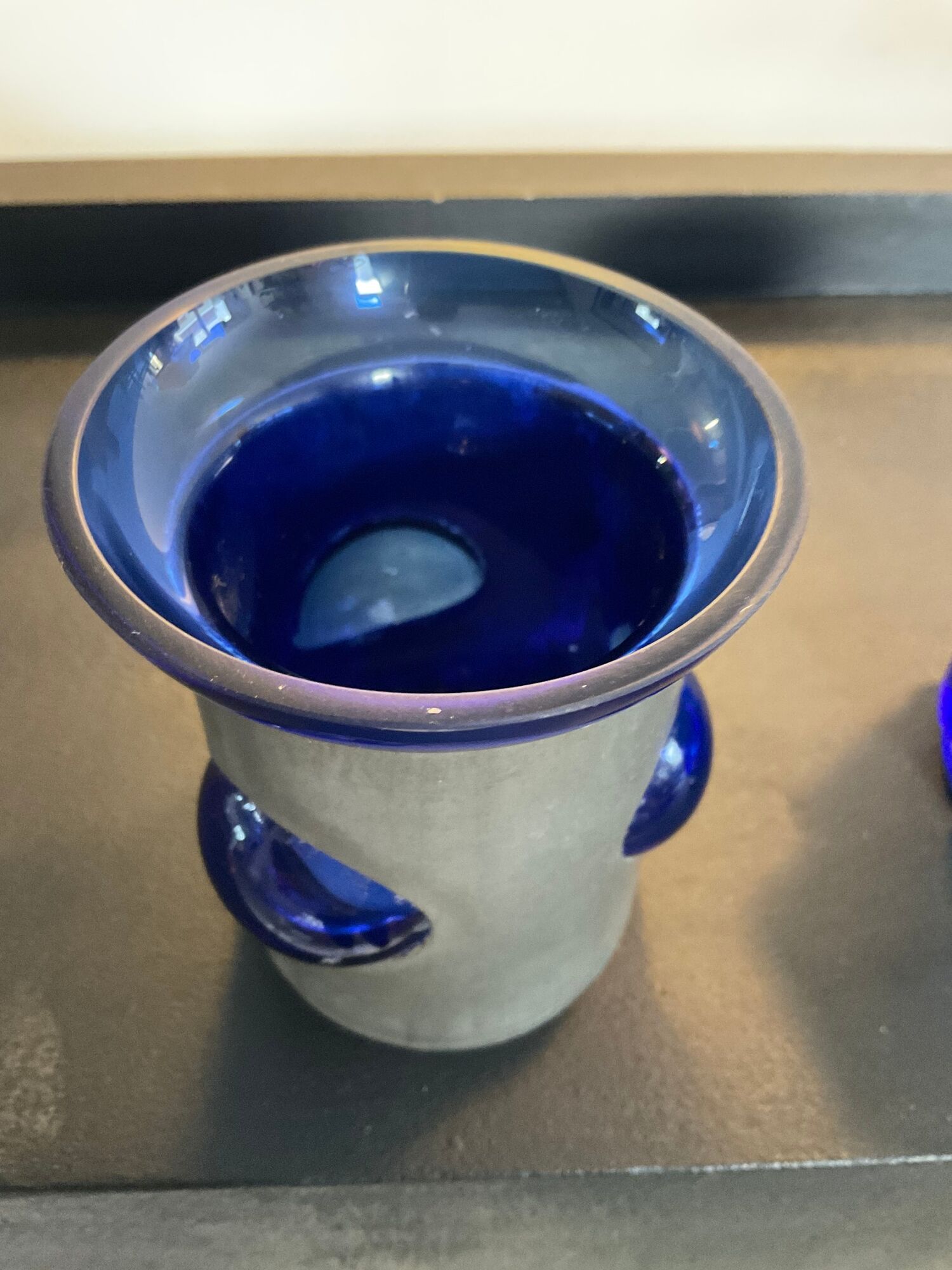 Duo of Art Deco candlesticks in blue glass paste