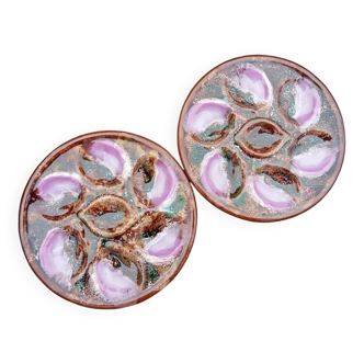 2 assiettes à huîtres en majolique, Vallauris