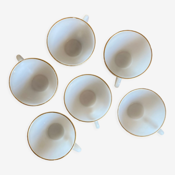 Lot de 6 tasses Arcopal en verre opalin blanc et doré