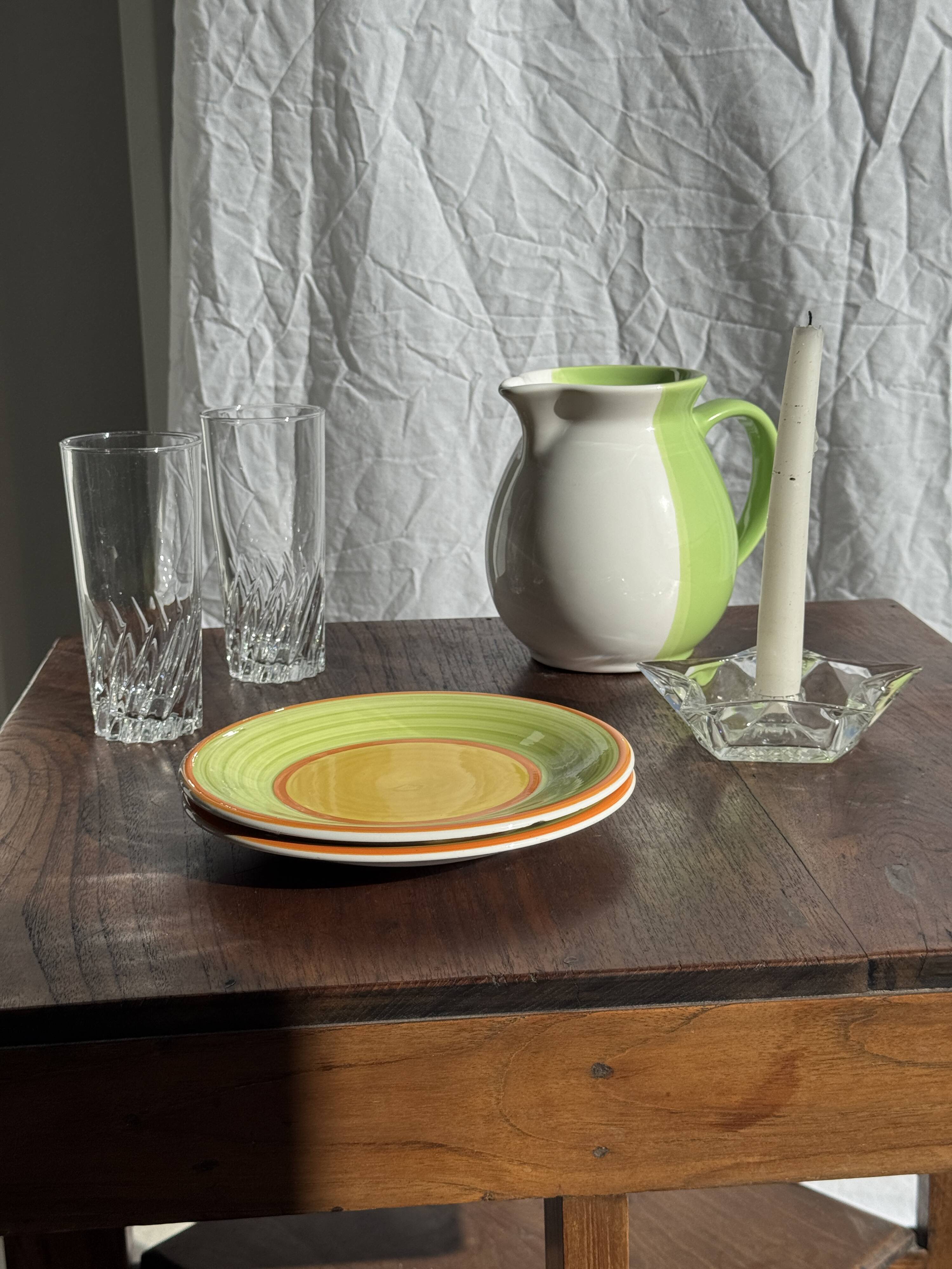 90s white and green ceramic carafe H17 D11