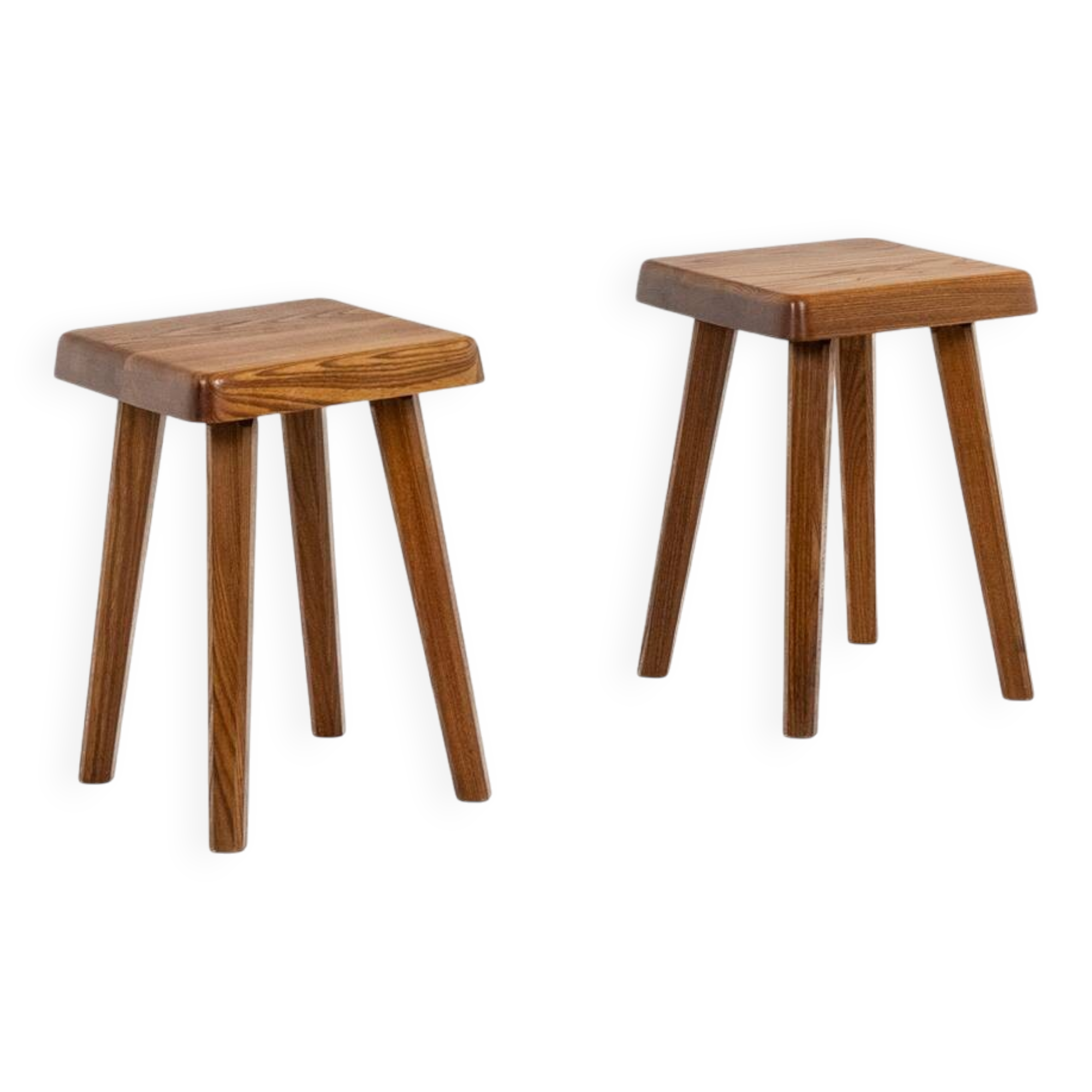 Pierre Chapo. Pair of stools in natural blond elm. 1970s.