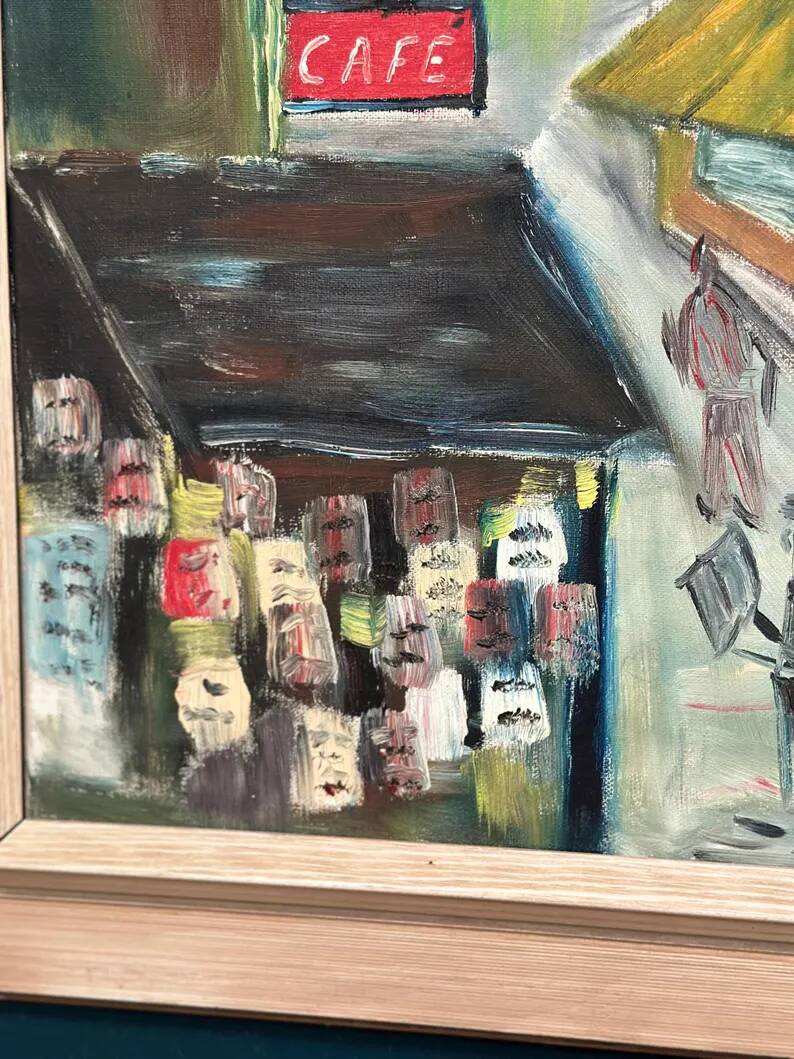 Original Swedish Oil on Canvas – “City Life” by H. Hanson 61 – Vintage & Framed – 72 × 45 cm (28.3" x 17.7")