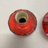 Set of 3 Red Black Ceramic Studio Pottery Vase Objects Otto Keramik Germany 1970
