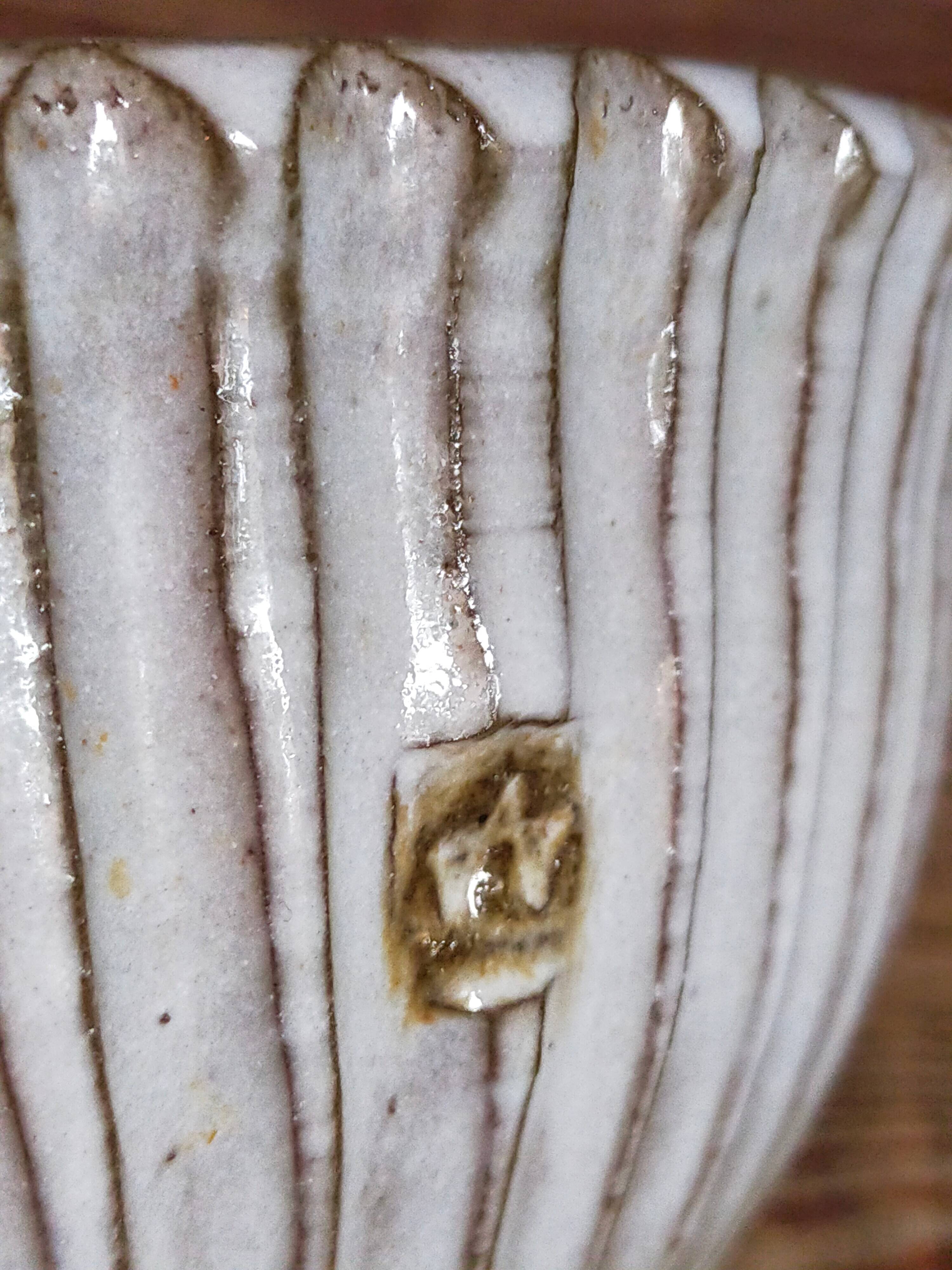 Vintage fluted enameled earthenware potter's salad bowl