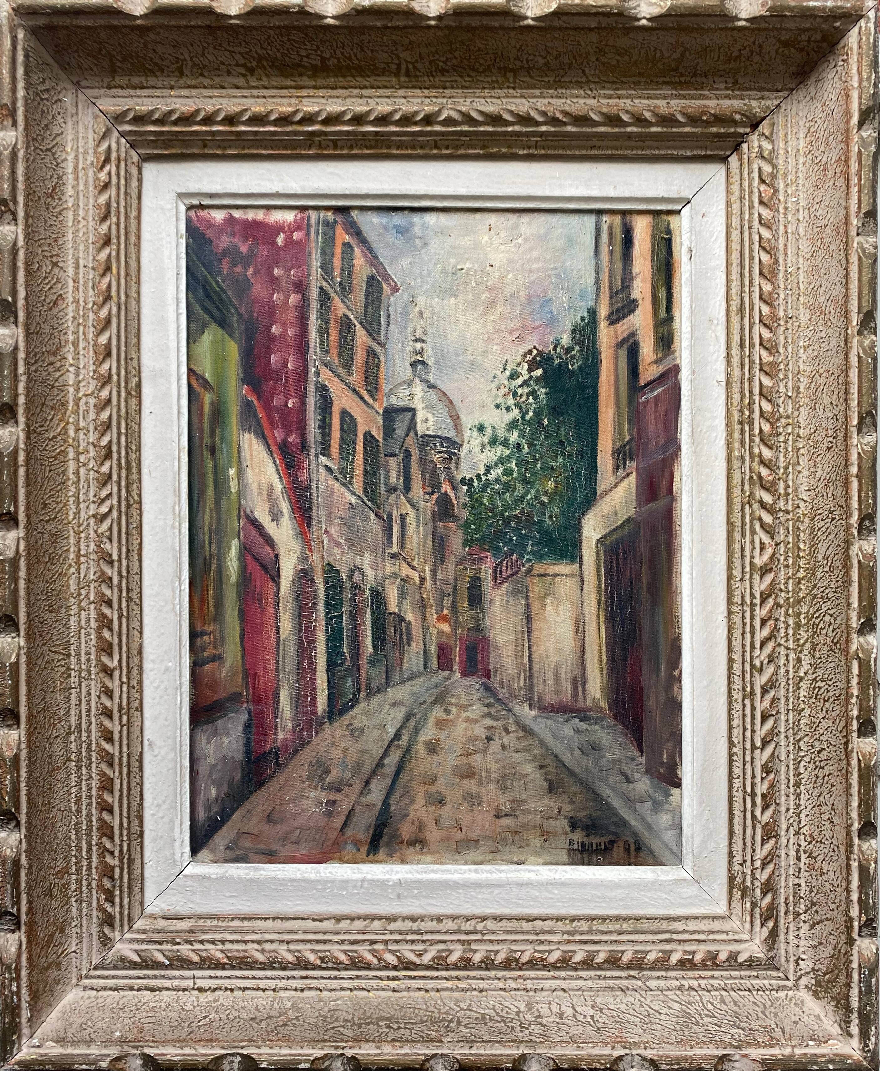 Painting "Rue de Montmartre" school of Paris HST signed with frame