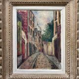 Painting "Rue de Montmartre" school of Paris HST signed with frame