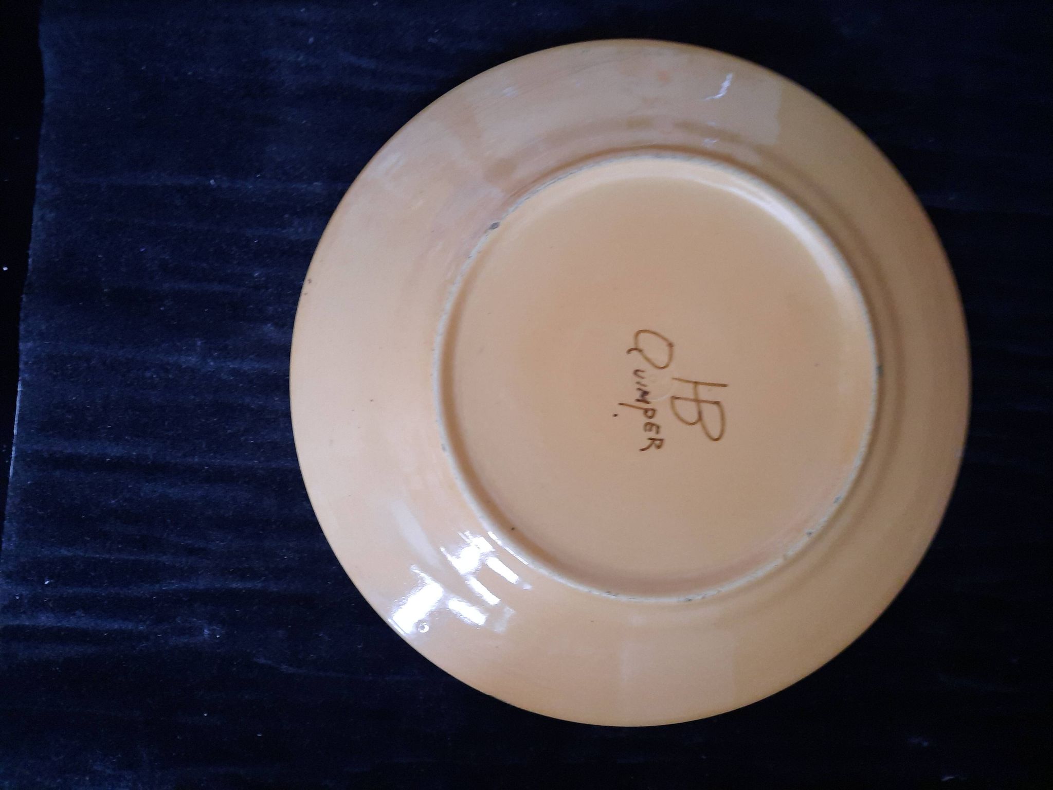 Ancienne Assiette HB Quimper Céramique Décor Géométrique Floral Brun Jaune