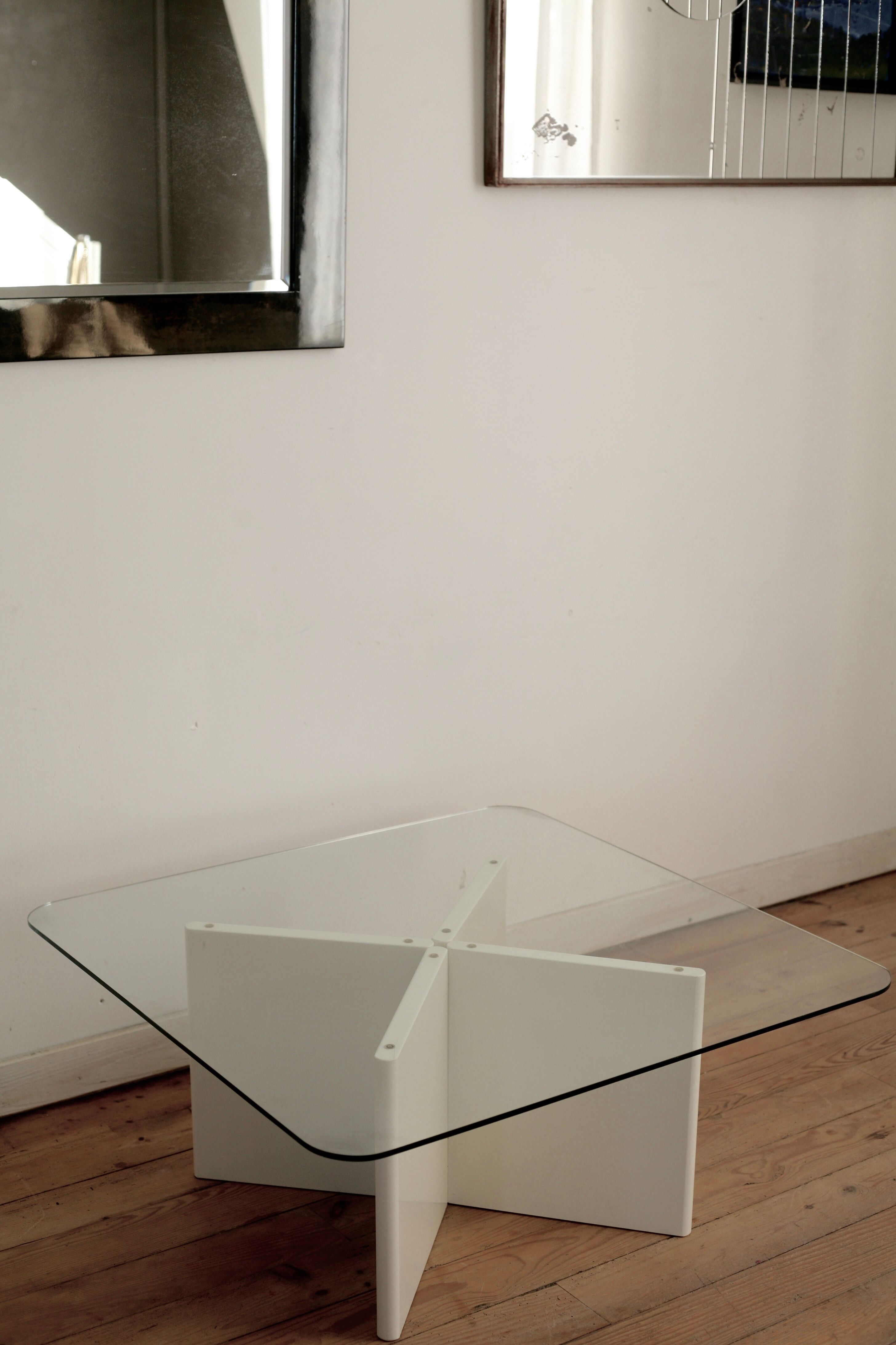 Wood and glass coffee table , France, circa 1980
